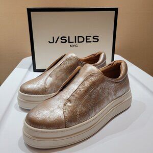 JSlides Noel Platform Sneaker, TAUPE METALLIC LEATHER, Size 8, NIB